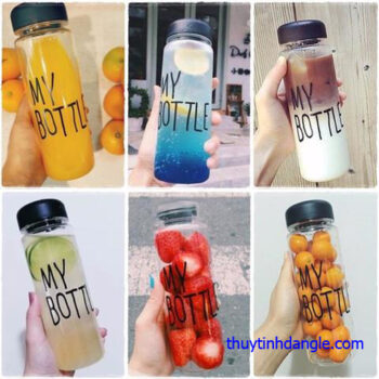Bình thủy tinh tròn 500ml nắp nhựa chai thủy tinh đẹp đựng nước